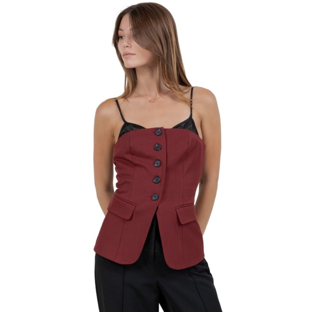 Whiteroom & Cactus Burgundy & Black Button-Down Vest T13539-WC